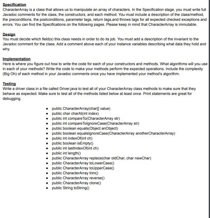Solved Specification CharacterArray is a class that allows | Chegg.com