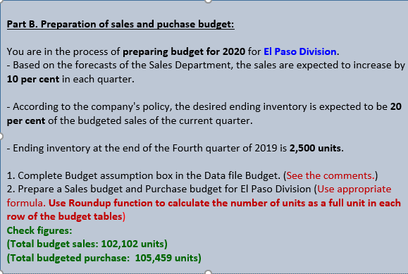 Solved Part B. Preparation Of Sales And Puchase Budget: You | Chegg.com