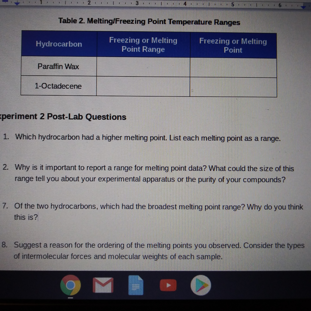 Solved 1 2 3 4 5 6 Table 2. Melting/Freezing Point