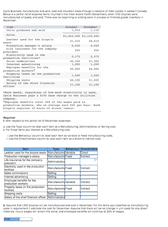 Solved Cycle Business manufactures and sells road and | Chegg.com
