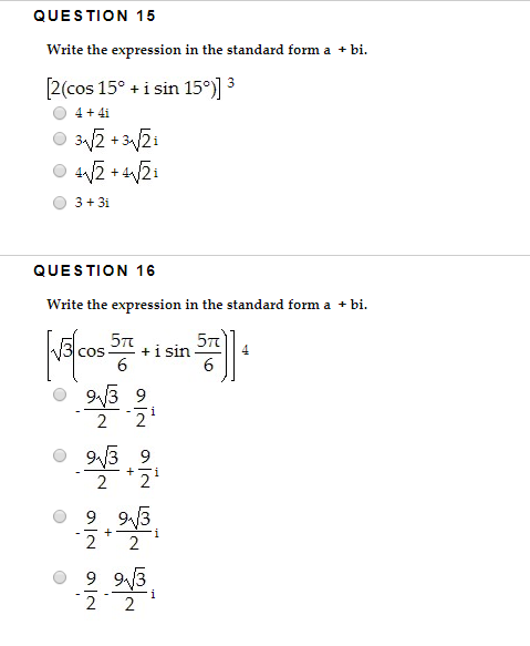 Solved QUES TION 15 Write the expression in the standard | Chegg.com