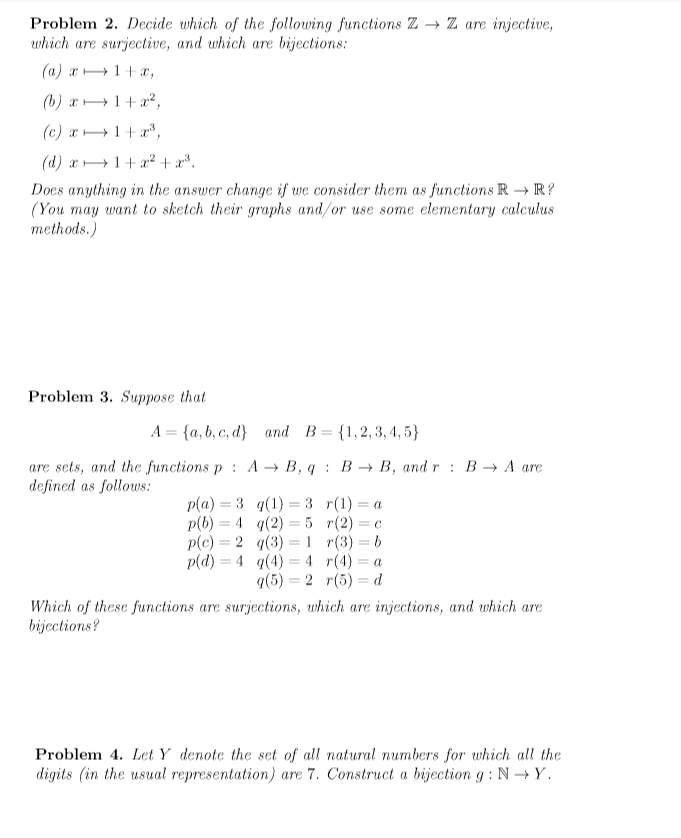 Solved Problem 2. Decide which of the following functions Z | Chegg.com