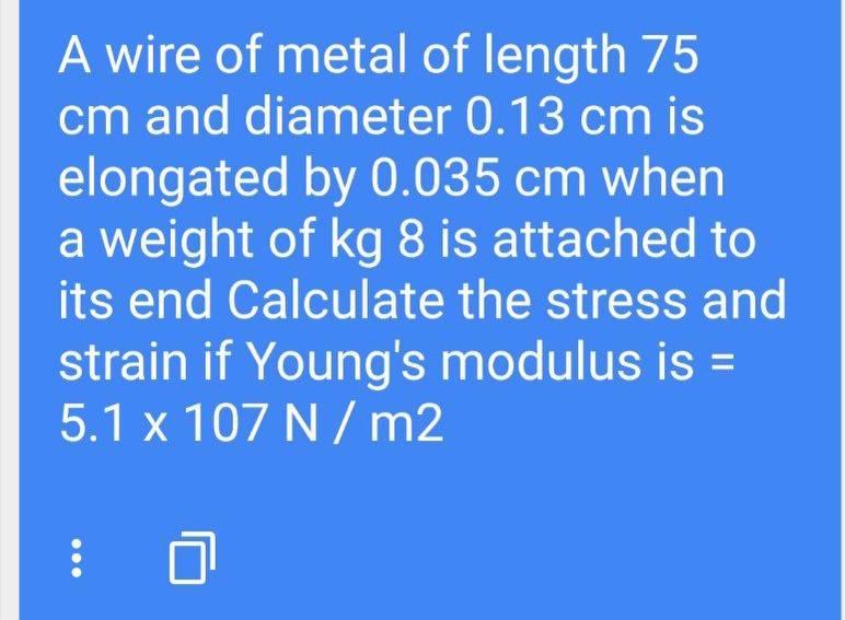 Solved A wire of metal of length 75 cm and diameter 0.13 cm | Chegg.com