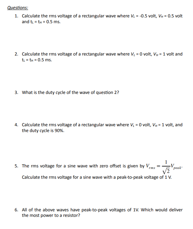 Solved RMS voltage calculations: The root mean squared (RMS) | Chegg.com