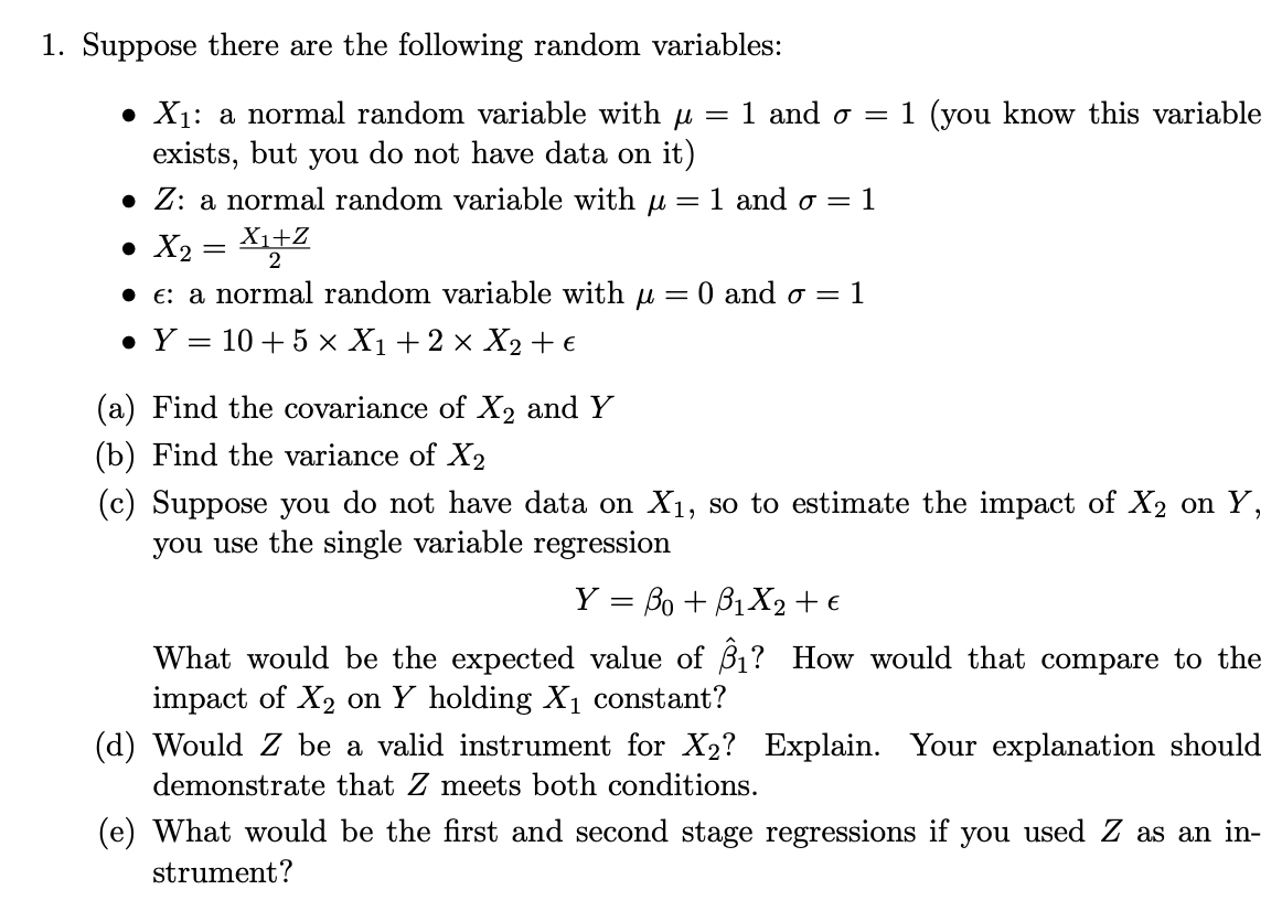 1. Suppose there are the following random variables: | Chegg.com