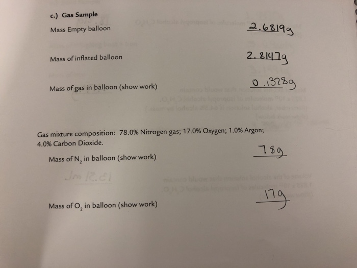 Solved c.) Gas Sample 2.2319g 2.241g 0 1323 Mass Empty | Chegg.com