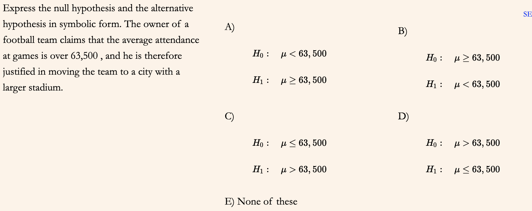 Solved SE A) Express the null hypothesis and the alternative | Chegg.com