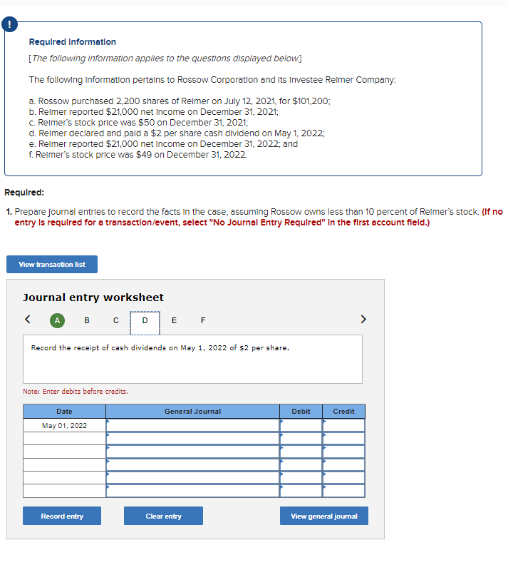 Solved Requlred Information [The following Information | Chegg.com