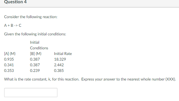 Solved Question 4 Consider The Following Reaction: A+B -> | Chegg.com