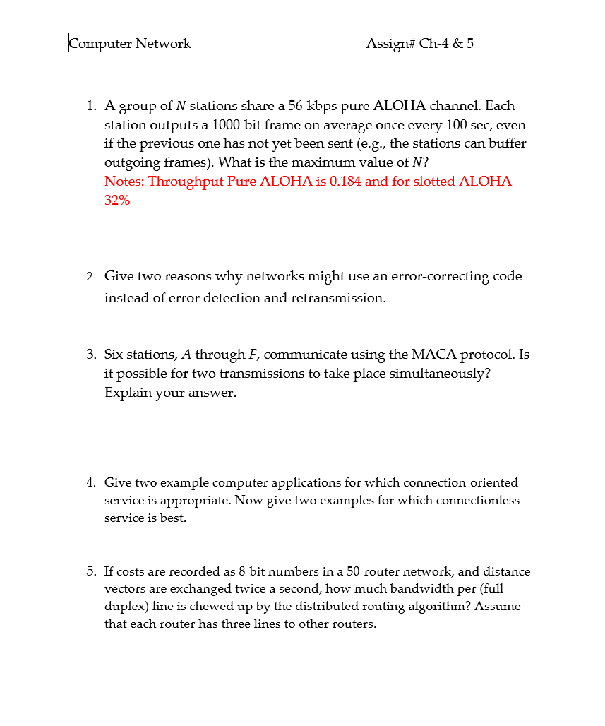 Solved solve it 1. ﻿A group of \( ﻿N \) ﻿stations share a | Chegg.com