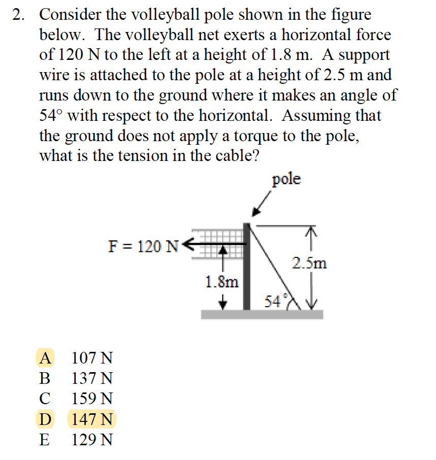 Solved 2. Consider the volleyball pole shown in the figure