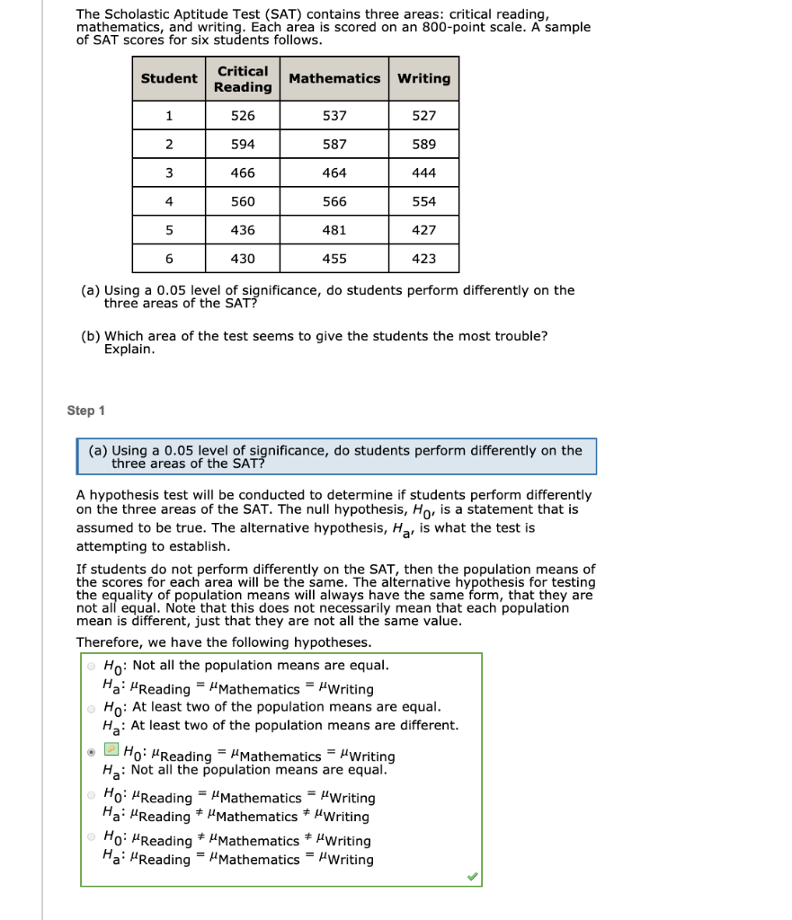 Solved The Scholastic Aptitude Test (SAT) contains three