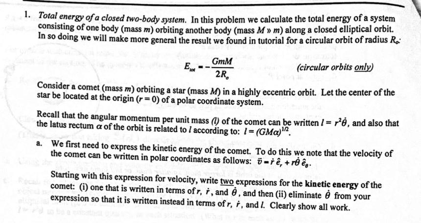 Solved Total Energy Of A Closed Two-body System. In This | Chegg.com