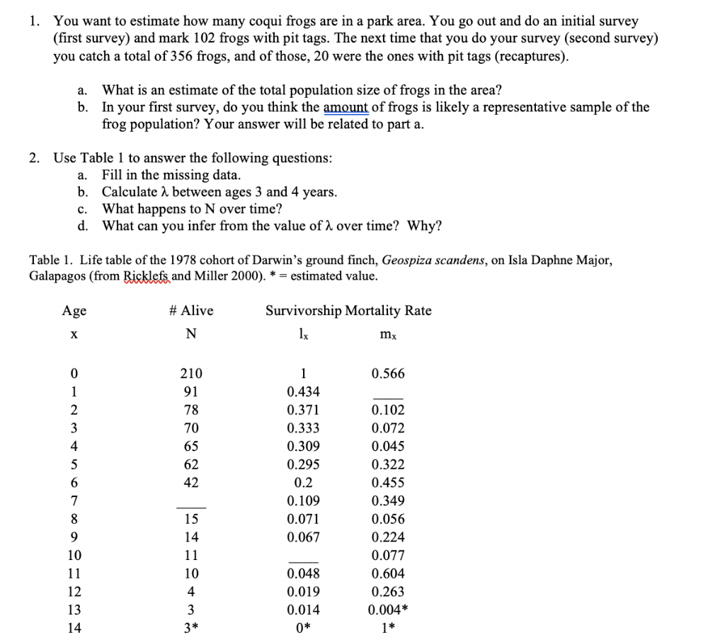 Solved 1. You want to estimate how many coqui frogs are in a