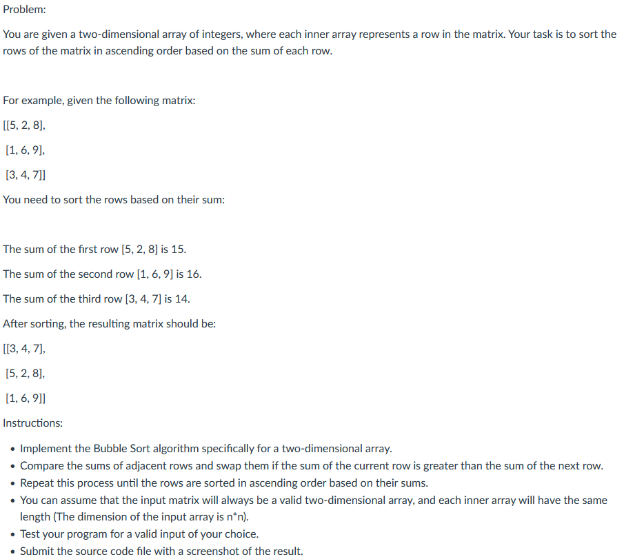 Problem: You Are Given A Two-dimensional Array Of | Chegg.com