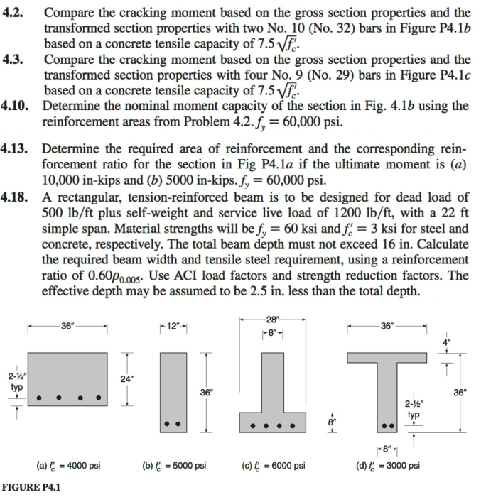 Solved 4.2. Compare the cracking moment based on the gross | Chegg.com