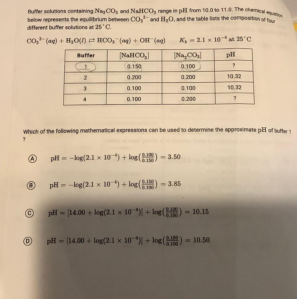 Solved Buffer solutions containing Na2CO3 and NaHCO3 range
