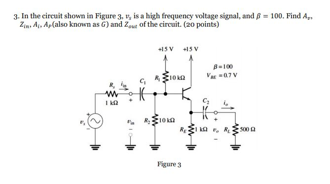 Solved 3. In the circuit shown in Figure 3, v, is a high | Chegg.com