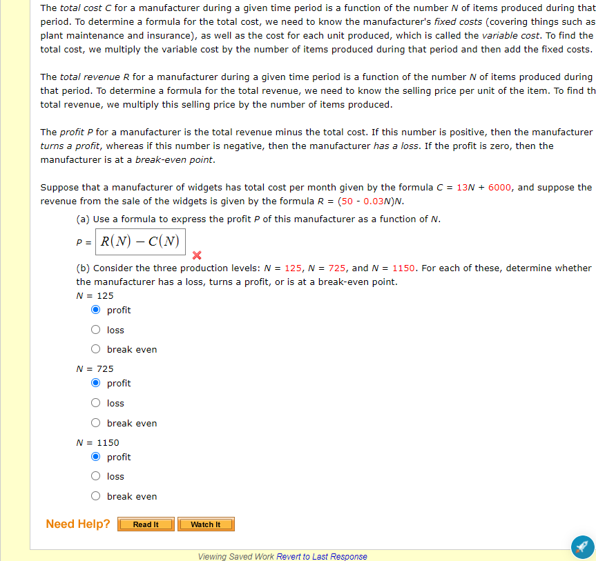 Solved The Total Cost C For A Manufacturer During A Given Chegg Com