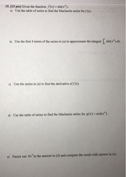 Solved Given the function f(x) = sin(x^4). a) Use the table | Chegg.com