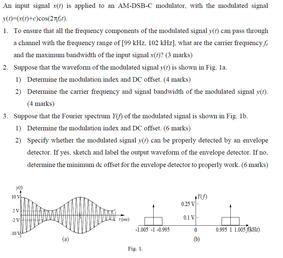 Solved An input signal x(t) is applied to an AM-DSB-C | Chegg.com