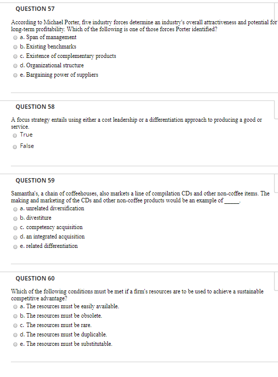 Solved QUESTION 57 According To Michael Porter, Five | Chegg.com