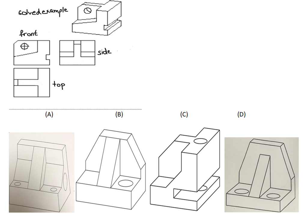 Solved Draw three correctly arranged views for each body