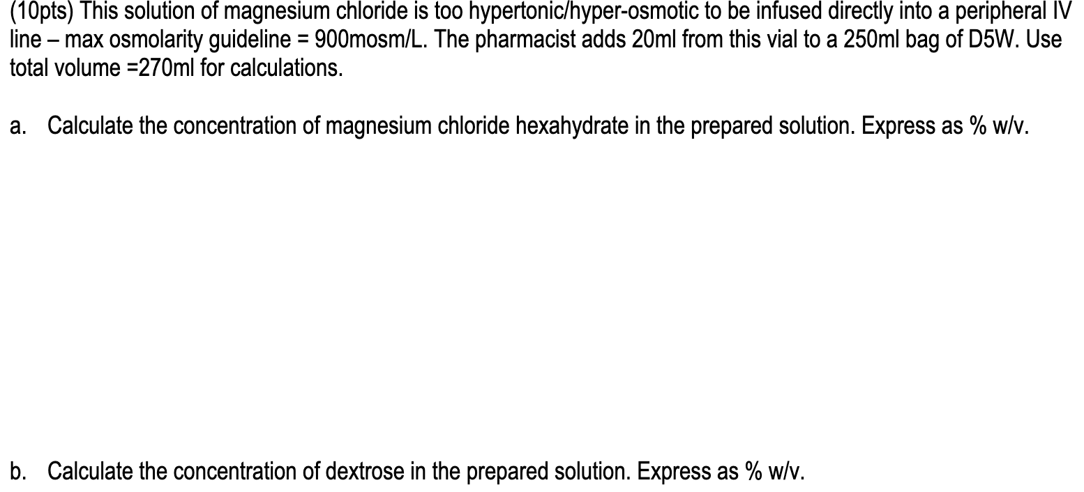 Solved (10pts) This solution of magnesium chloride is too | Chegg.com