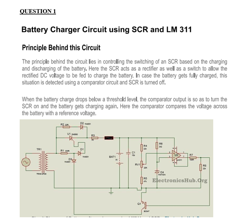 QUESTION 1 Battery Charger Circuit using SCR and LM