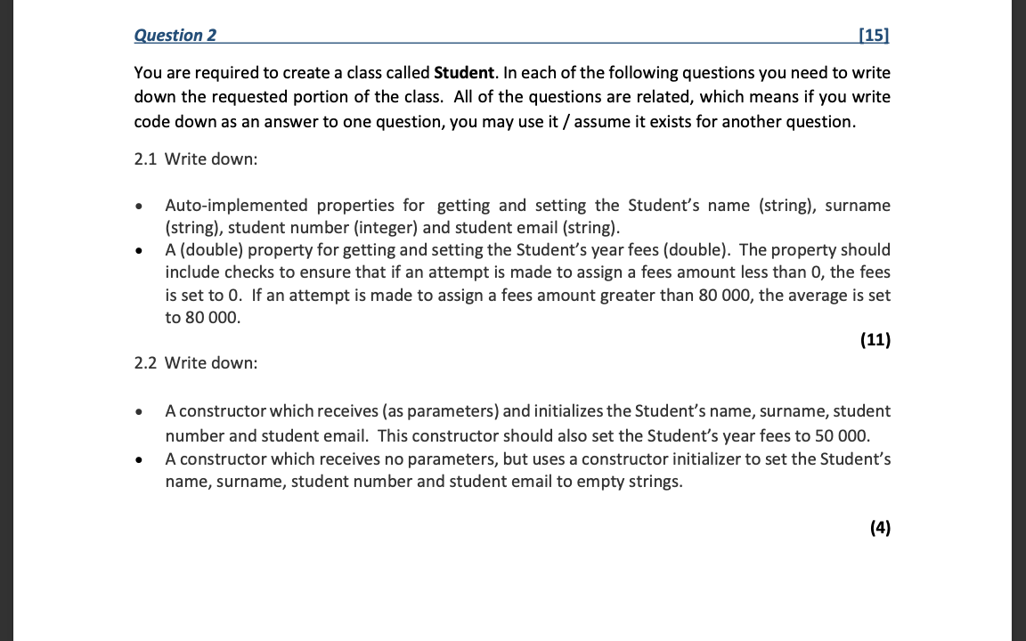 Solved Question 2 [15] You are required to create a class | Chegg.com