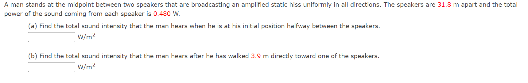 Solved A man stands at the midpoint between two speakers | Chegg.com