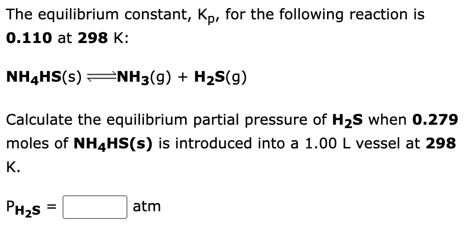 Solved The equilibrium constant, Kp, for the | Chegg.com