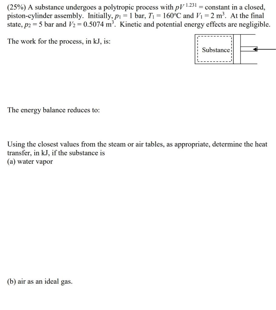 Solved (25%) A substance undergoes a polytropic process with | Chegg.com