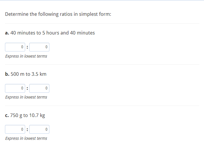 write these ratios in their simplest form 16 40