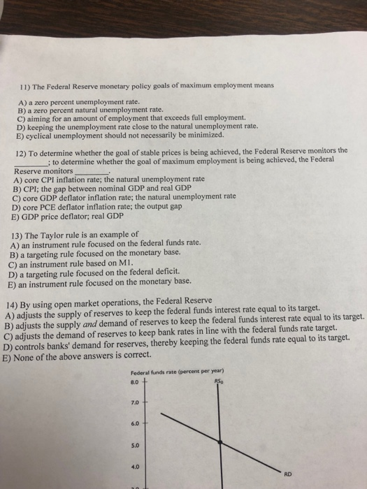 Solved 11 The Federal Reserve Monetary Policy Goals Of Chegg