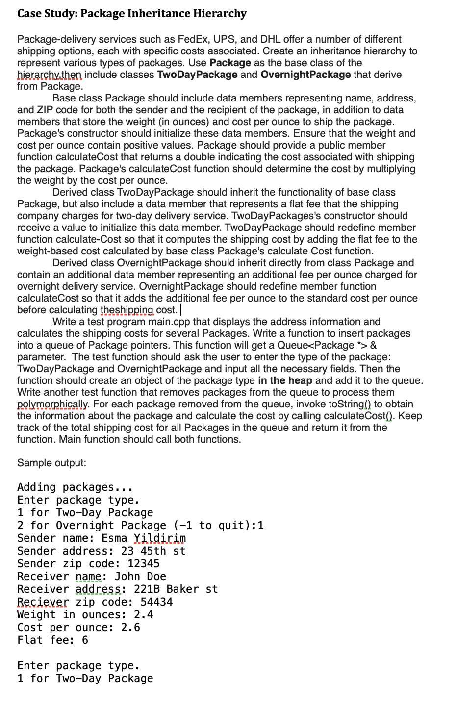 Case study package inheritance hierarchy chegg