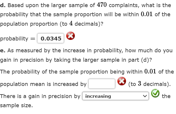 d. Based upon the larger sample of 470 complaints, | Chegg.com