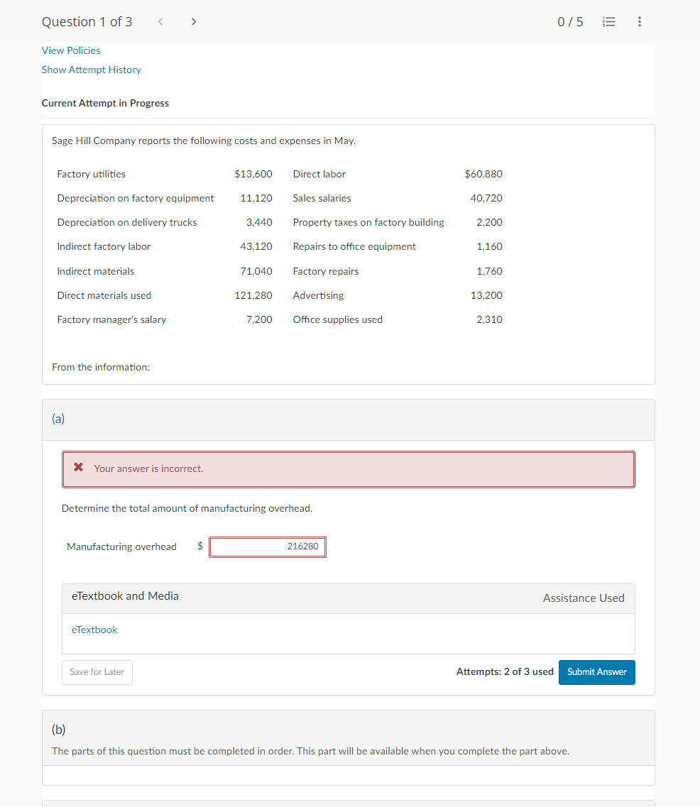 Solved Sage Hill Company reports the following costs and | Chegg.com