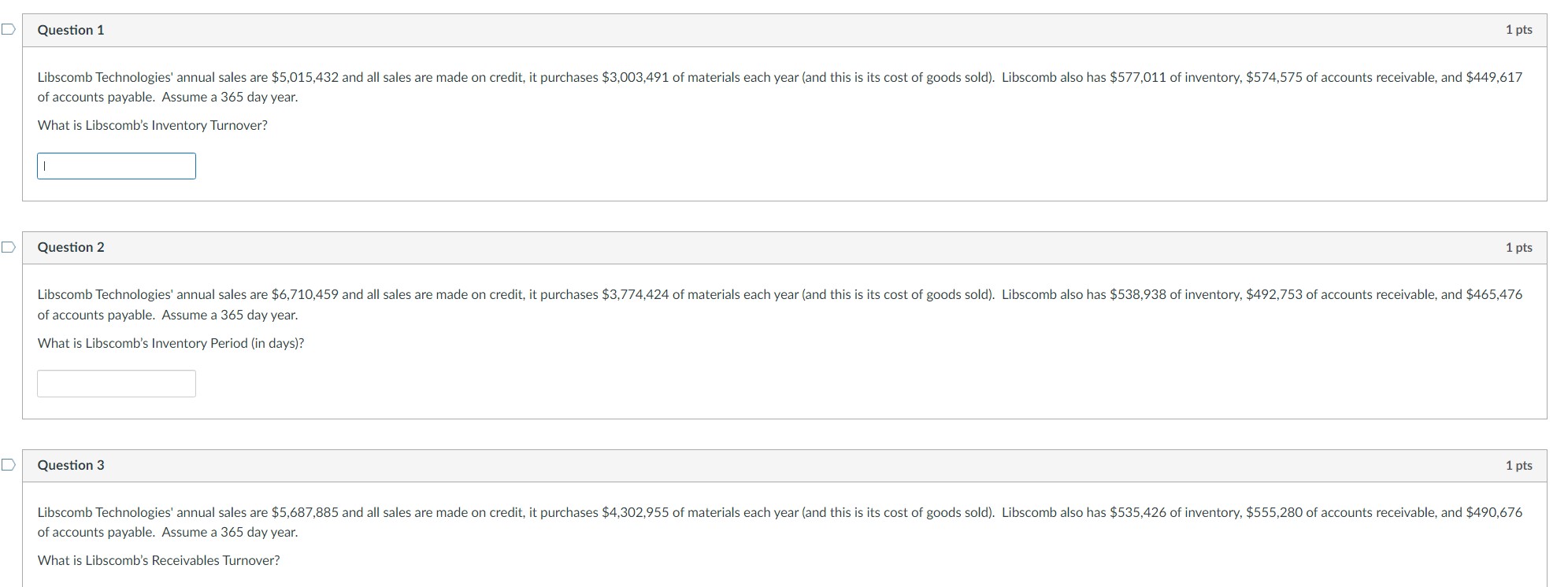 Solved Question 1 1 pts of accounts payable. Assume a 365 | Chegg.com