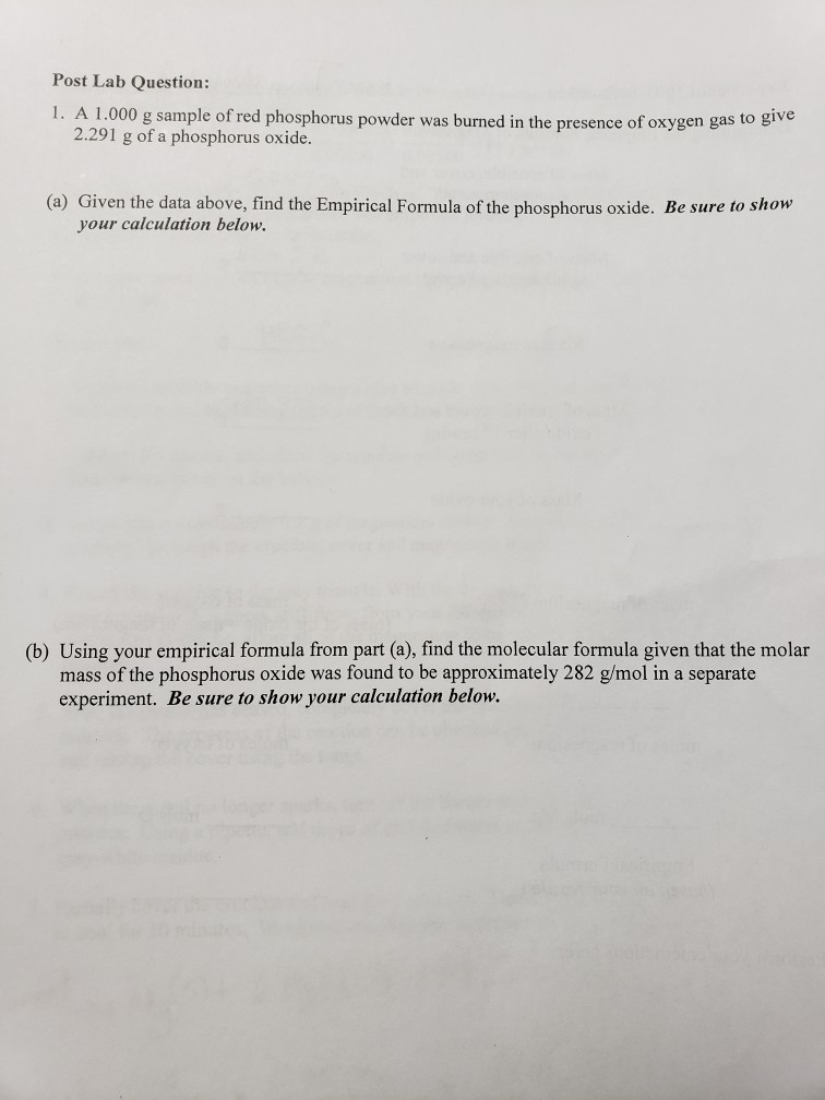 Solved Post Lab Question: 1. A 1.000 g sample of red | Chegg.com