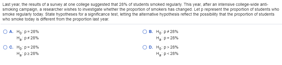 Solved Last year, the results of a survey at one college | Chegg.com