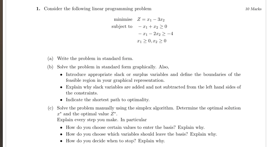 Solved 1. Consider the following linear programming problem | Chegg.com