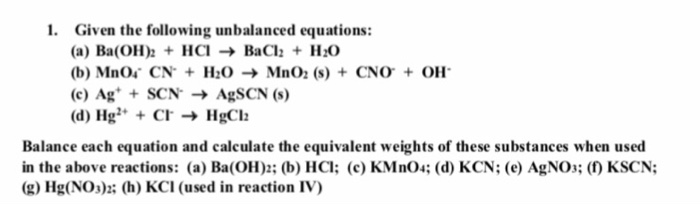 Solved 1 Given The Following Unbalanced Equations: (a) | Chegg.com