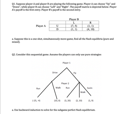 Solved Q1. Suppose Player A And Player B Are Playing The | Chegg.com