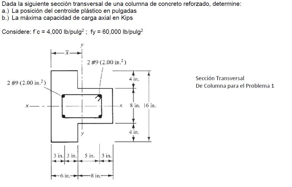 Dada la siguiente sección transversal de una columna de concreto reforzado, determine: a.) La posición del centroide plástico