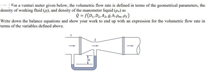 Solved : For a venturi meter given below, the volumetric | Chegg.com