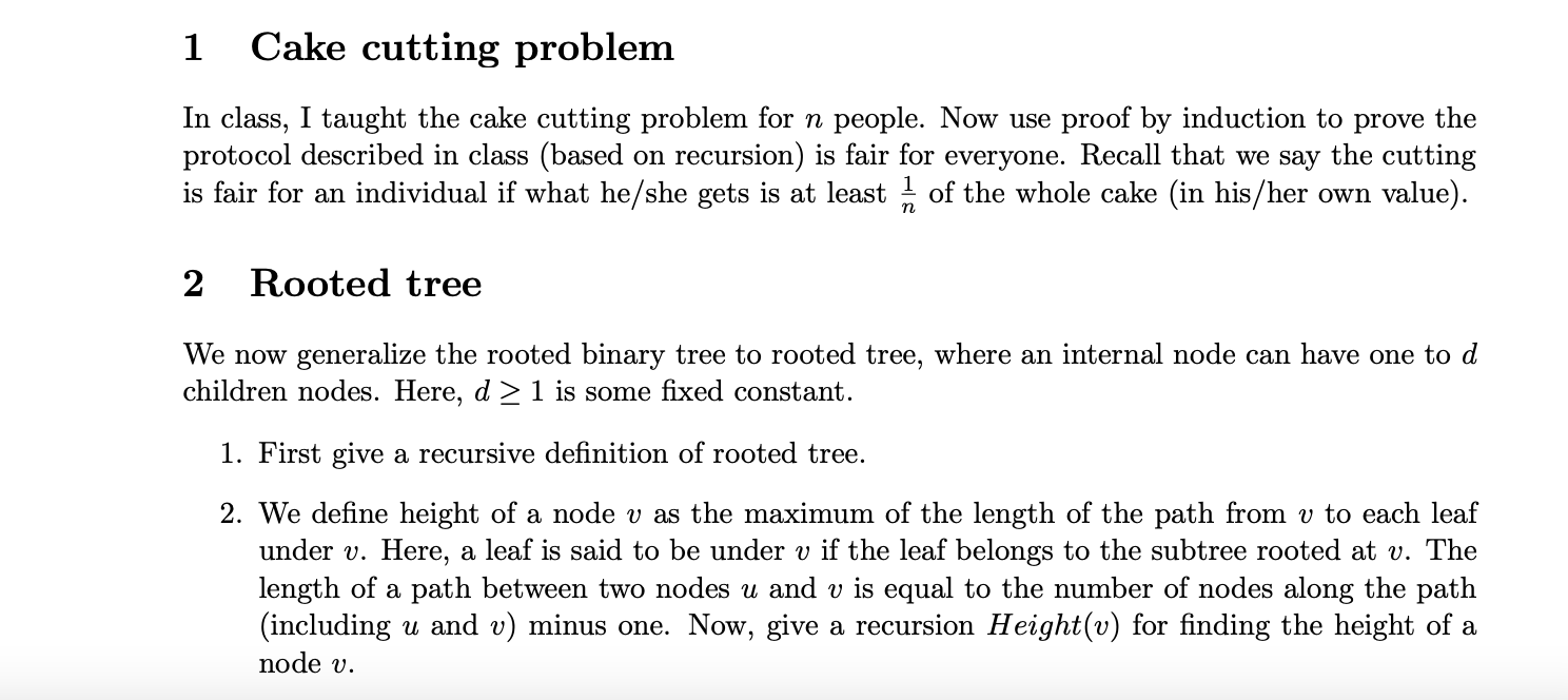 Solved 1 Cake cutting problem In class, I taught the cake