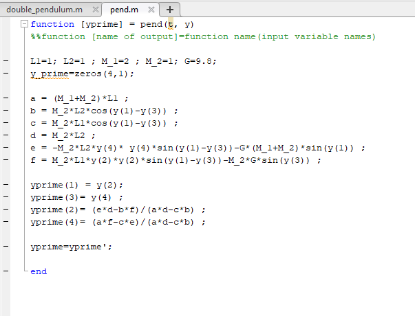 Solved double_pendulum.m pend.m + Efunction [yprime] pend | Chegg.com