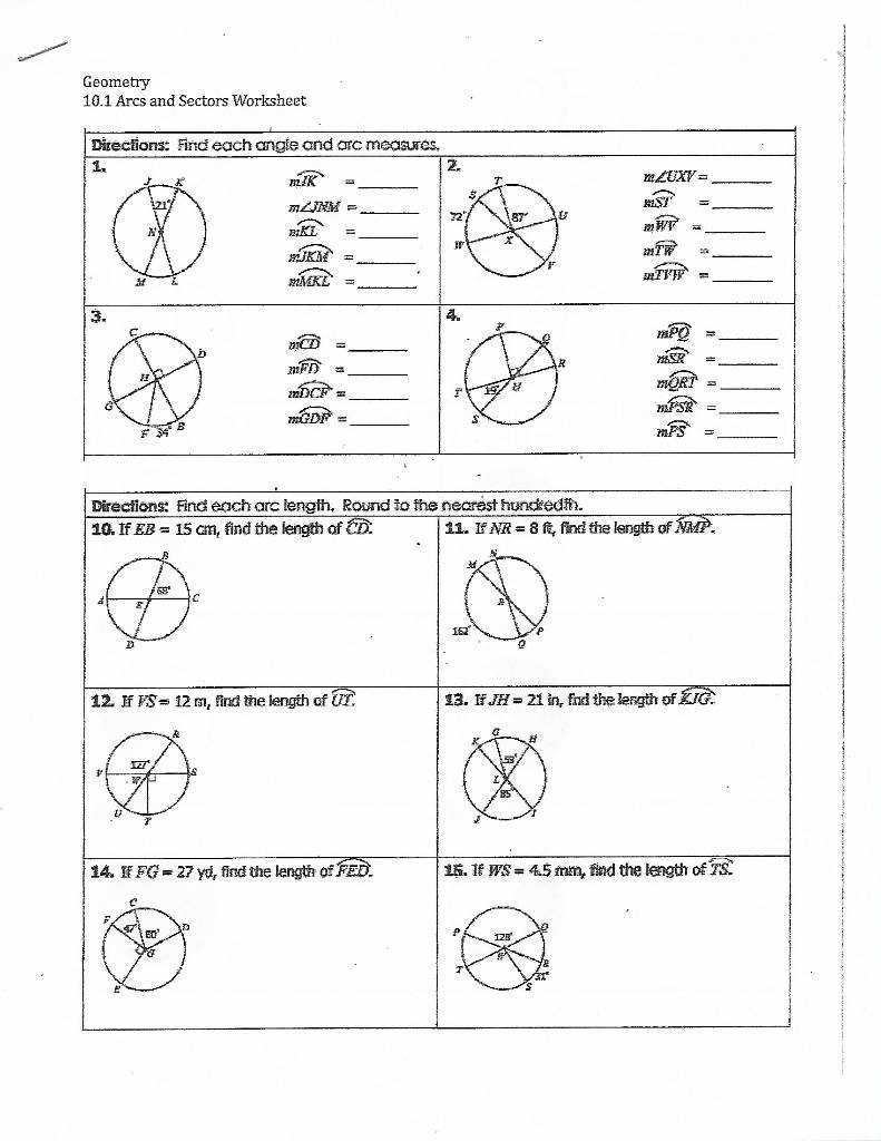 Solved Geometry 10.1 Arcs and Sectors Worksheet Directions: | Chegg.com