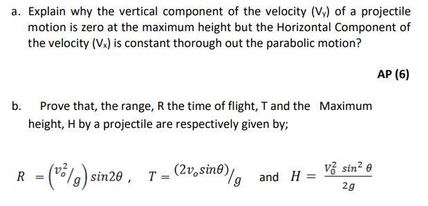 Solved a. Explain why the vertical component of the velocity | Chegg.com